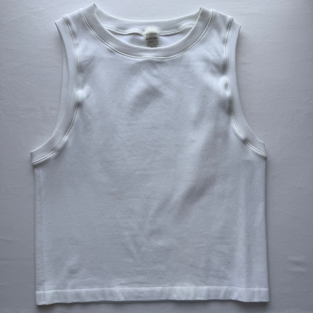Aritzia Seamless Crew Tank White Sleeveless Stretch Knit Top Size L Minimalist - Picture 3 of 10